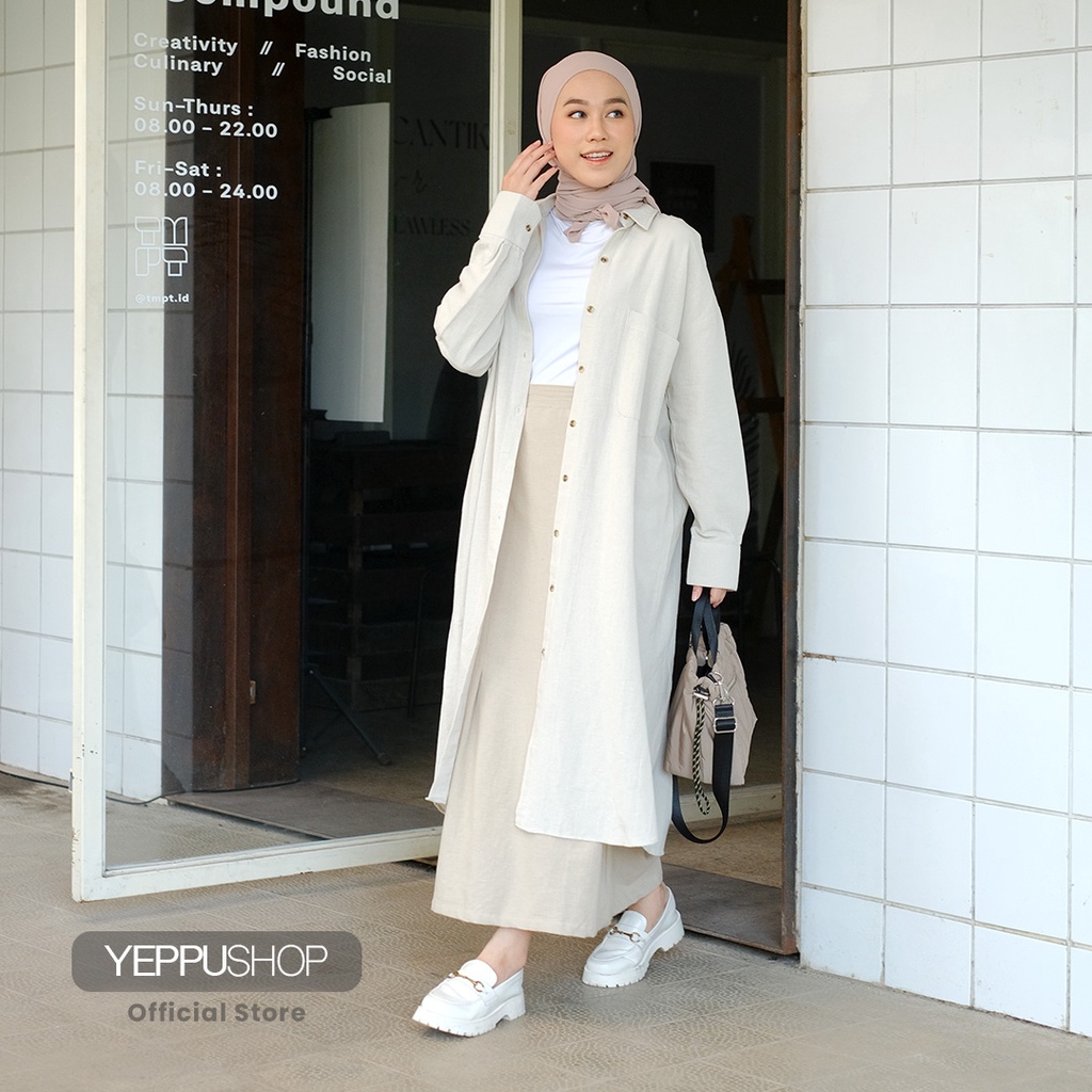 Beyla Long Shirt | Basic Kemeja Panjang Tunik Linen Premium [YEPPUOUTFIT]