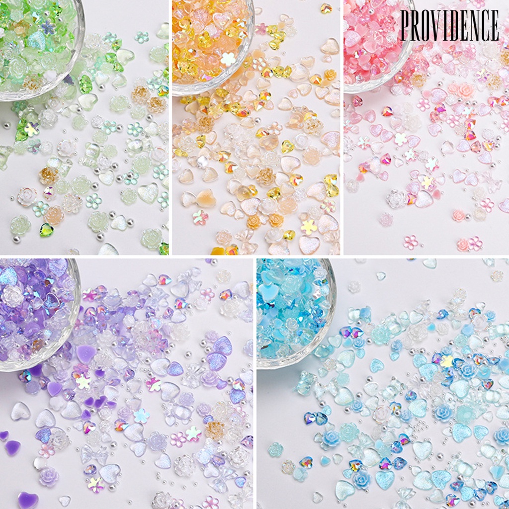 Providence 1 Kotak Mutiara Imitasi Bentuk Pita / Hati / Bunga Mawar / Beruang Bahan Resin Untuk Dekorasi Nail Art