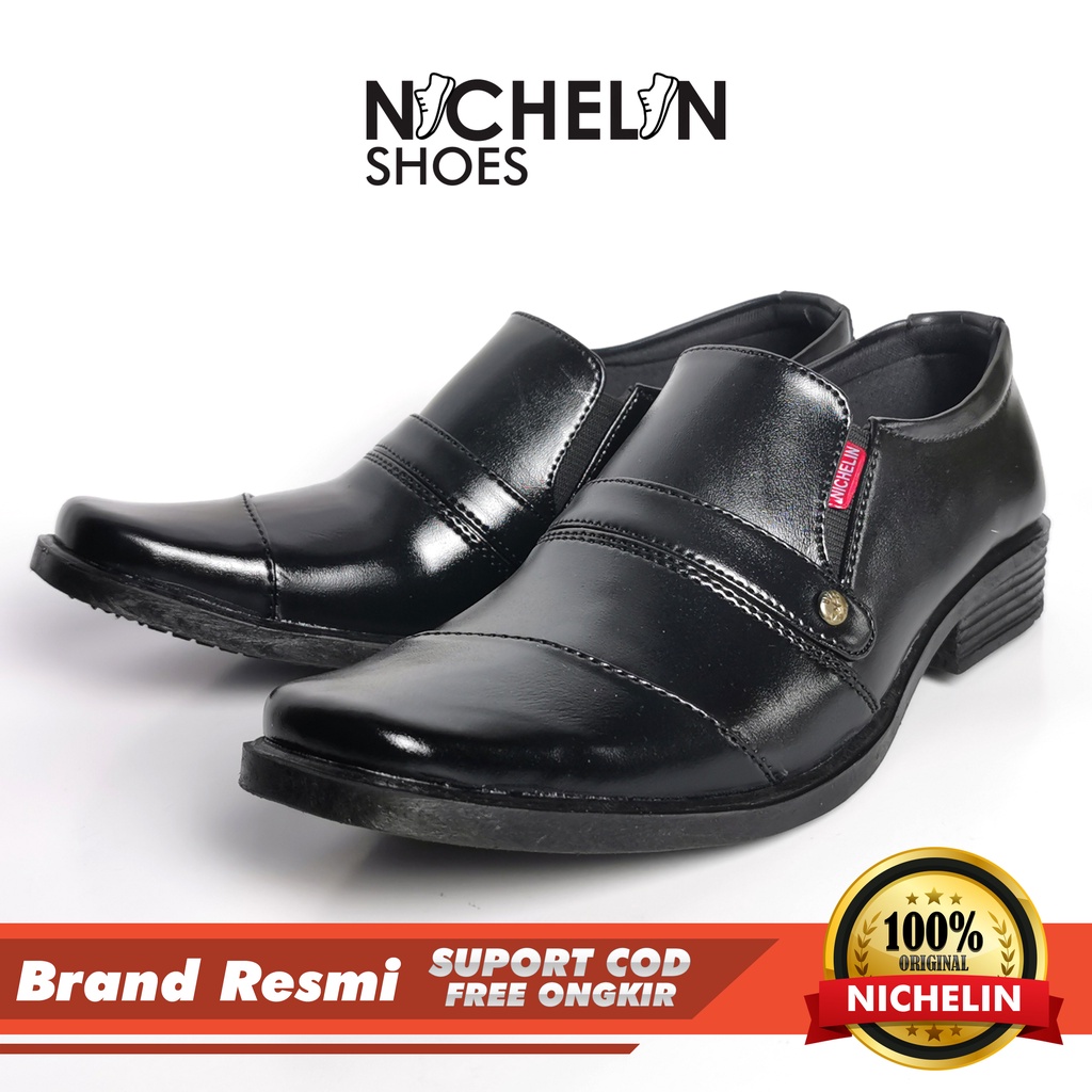 SEPATU PANTOFEL PRIA KERJA KULIT / SEPATU KANTOR PRIA HITAM NICHELIN ORIGINAL