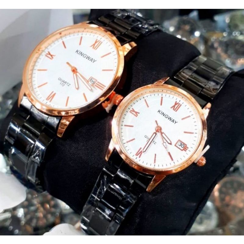 JAm Tangan Couple Cowok/Cewek Kingway Tanggal Aktif Mewah Elegan / Jam Tangan Couple (Pasangan) Tahan Air / Jam Tangan Pria / wanita Murah Model Analog Quartz / Jam Tangan Wanita Terlaris / Jam Tangan Couple rantai stainlis stell Bayar Setelah Barang samp