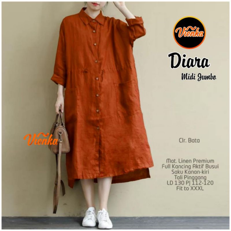 DIORA MIDI JUMBO/ MIDI DRESS LINEN/ MIDI DRESS BIG SIZE