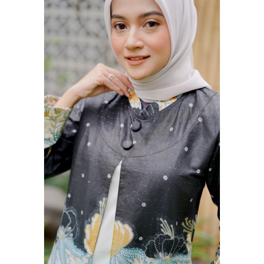 BATIK TUNIK SHIBORI JUMPUTAN TERBARU size S-3L / HRB026 YELBOR NAVBOR / BIRU PUTIH