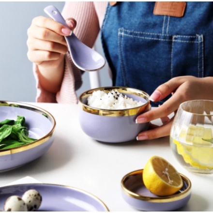 Jual Ceramic Gold Lilac Purple 11/22 pcs Plate Set / Piring Keramik Mewah - 11pcs/ 2 org Limited