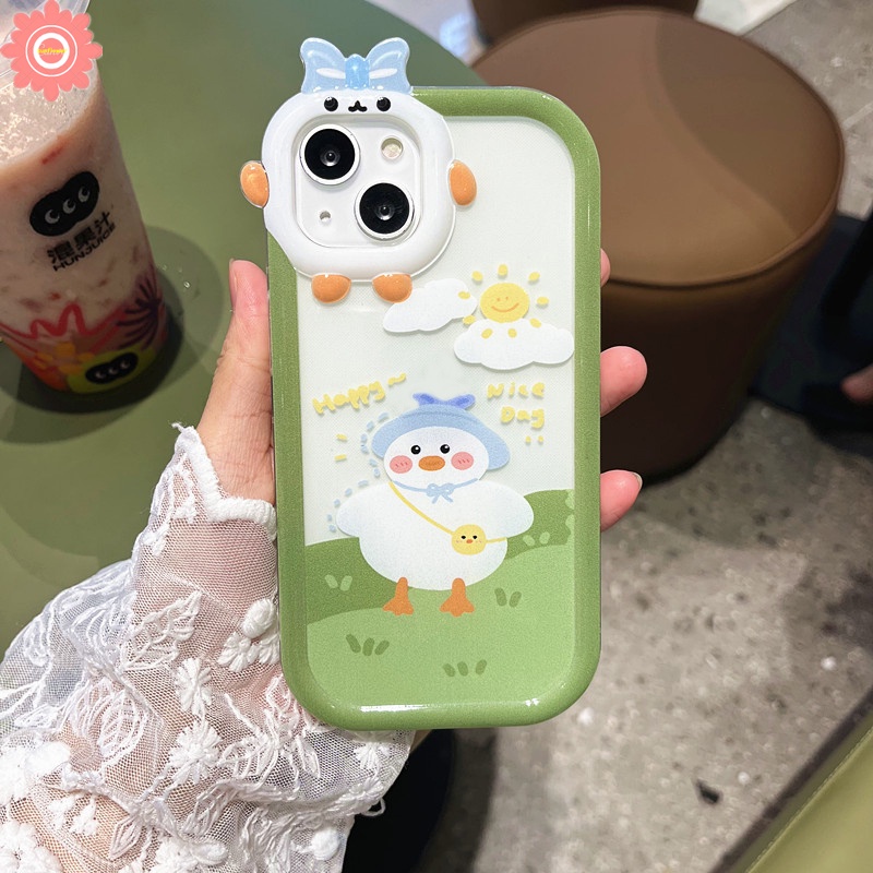 Soft Case Motif Kartun Bebek Keberuntungan 3D Untuk iPhone 11 12 13 14 Pro MAX XR 6 6s 7 8 14 Plus X XS MAX SE 2020