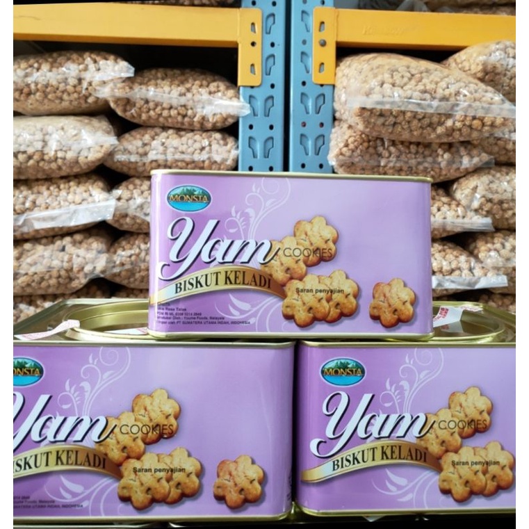 

Monsta Yam cookies biskuit keladi kaleng 700gr / biskuit keladi yam cookies