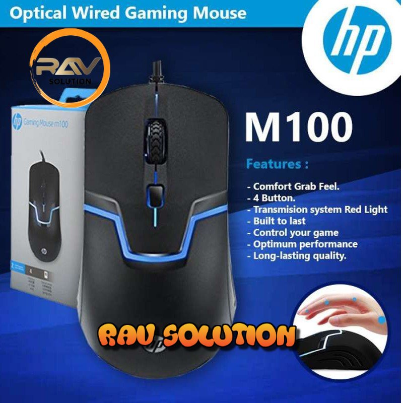 Mouse HP Gaming kable RGB usb M100 | Mouse gaming komputer HP M100 Warna-Hitam  - RAV SOLUTION