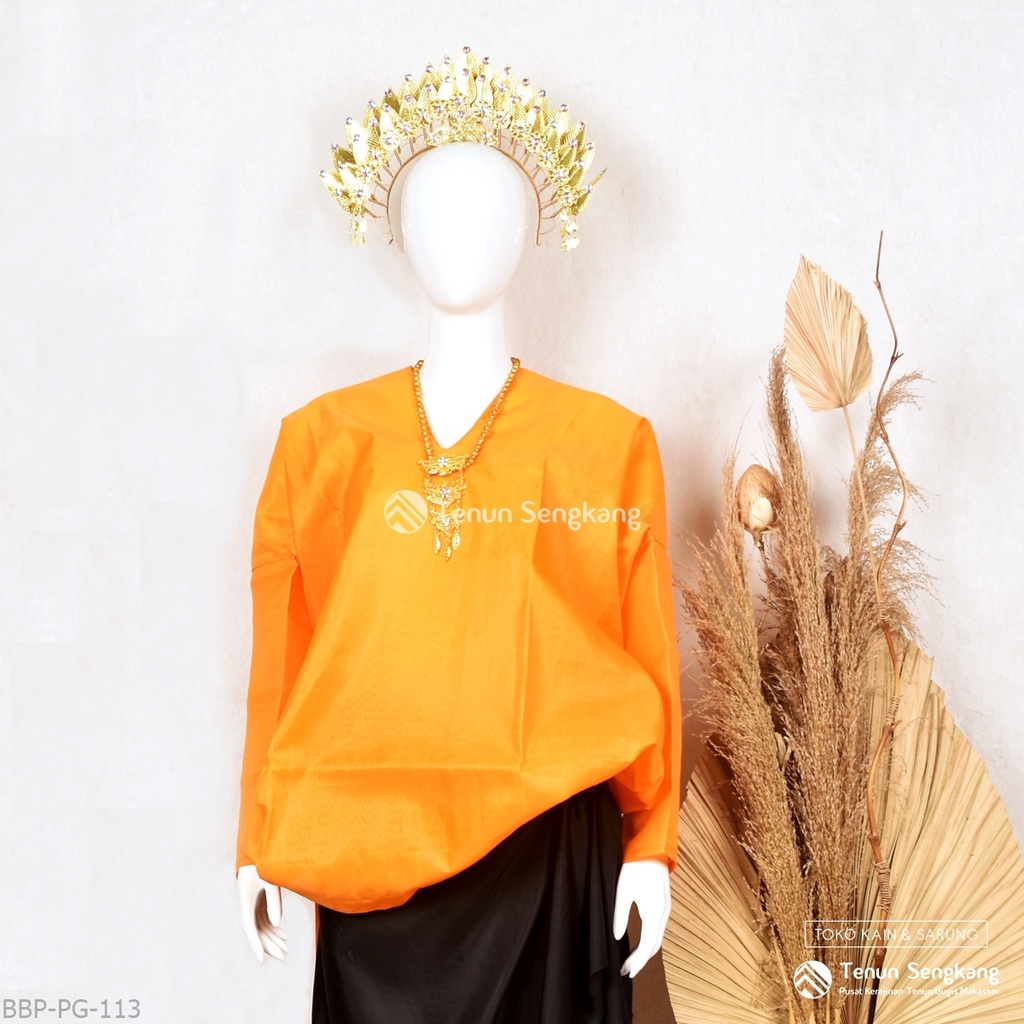 Baju Bodo Adat Bugis Makassar Dewasa Polos Original Tokko Asli Lengan Panjang Jingga - Tenun Sengkan