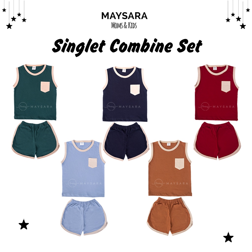 Setelan Piyama Kaos Anak Singlet Set Kutung Sleeveless Combine Two Color Maysara