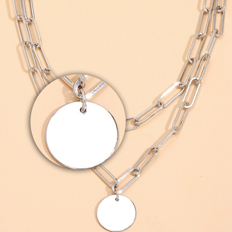 Fancyqube Kalung Rantai Multi Layer Dengan Liontin Bulat Bahan Metal Untuk Wanita