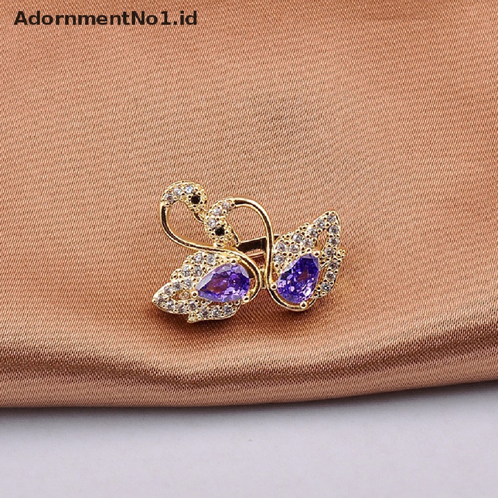 1pc Bros Pin Bentuk Angsa Hias Kristal Zircon Aksesoris Scarf Wanita Untuk Pesta / Kantor