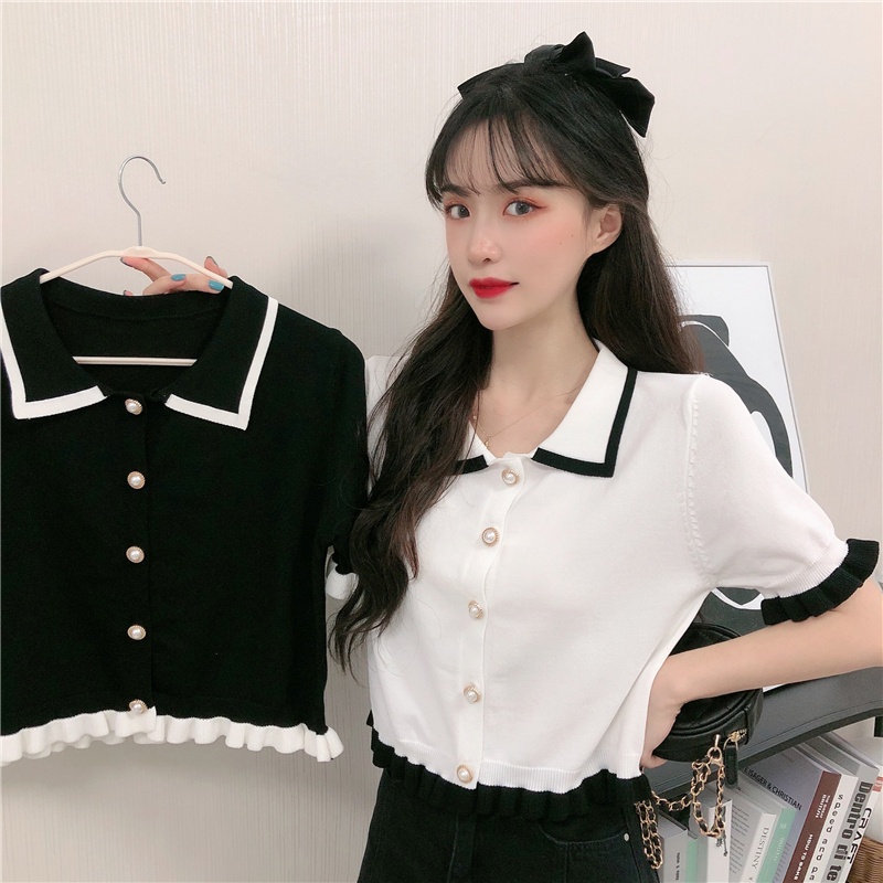 Knit Top Korea Baju Rajut Lengan Pendek Kaos Import Atasan Rajut  Wanita