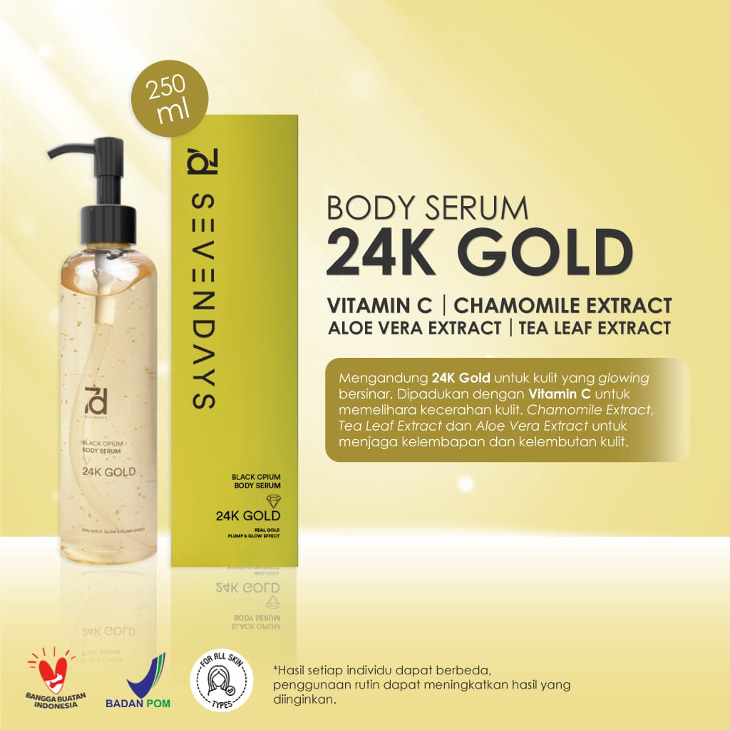 SEVENDAYS 24K GOLD BLACK O-PIUM BODY SERUM 250 ML Aroma yang mewah dan elegam memberikan kepercayaan diri sepanjang hari.