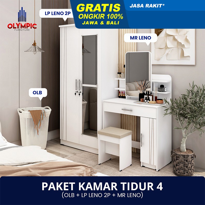 Olympic Paket Kamar Tidur 4 - Lemari 2 Pintu 1pcs + Meja Rias 1pcs + Keranjang Baju 1pcs