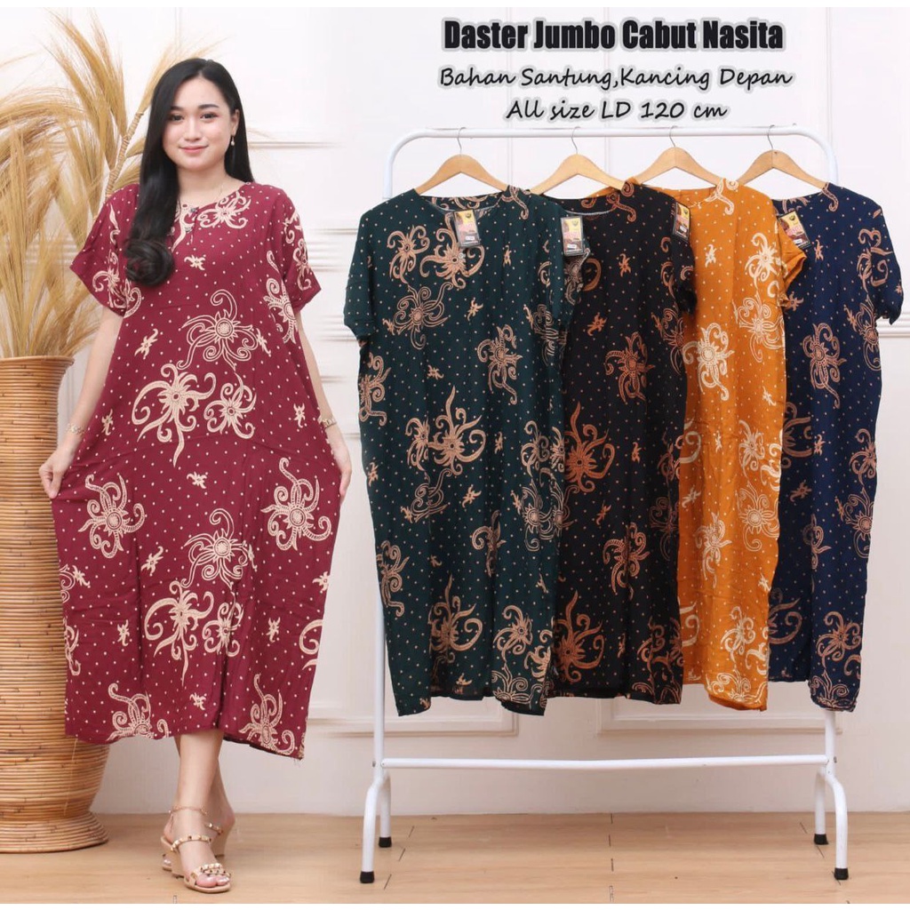 Daster Jumbo Cabutan LD 120 Lengan Pendek Rayon Busui Kancing Depan