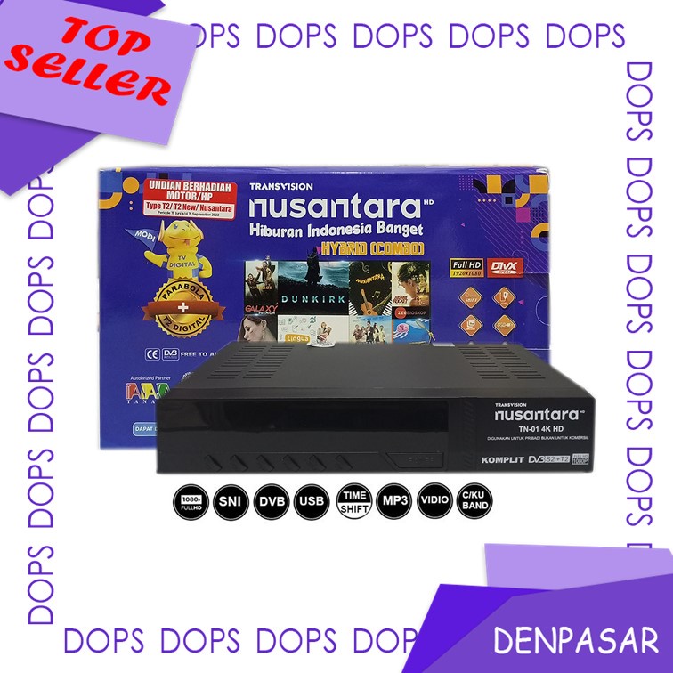 Terlaris Receiver Parabola Transvision Nusantara Combo Set Top Box DVB-T2 UHF DOPS