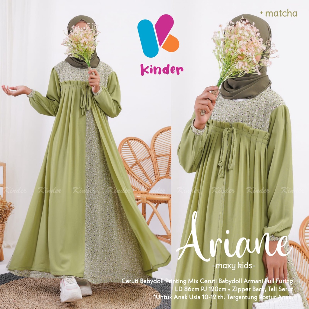 GAMIS SET REMAJA PEREMPUAN MOTIF BUNGA || GAMIS BAJU MUSLIM ANAK BAHAN CERUTY || ARIANE SET GAMIS BA