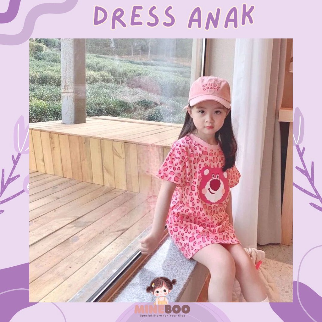 mineboo - PINKISH LEOPARD 1-9TAHUN gadis merah muda beruang /dress kaos anak perempuan