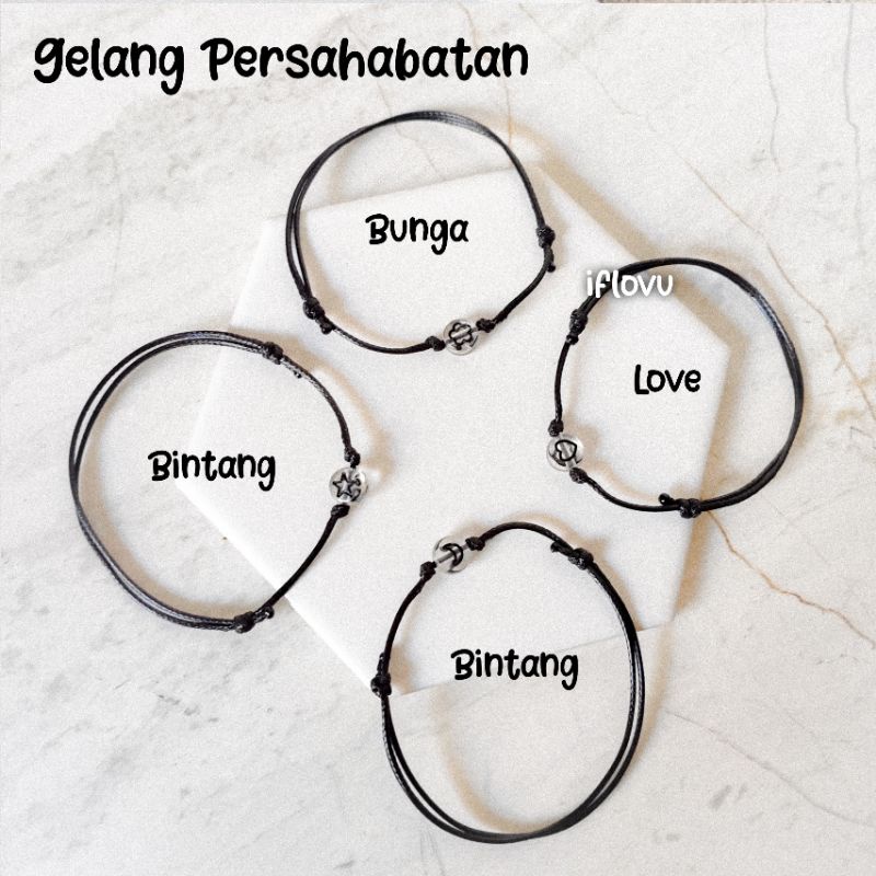 Gelang Couple Sahabat / Gelang Persahabatan / Gelang manik Bulan Bintang Love Bunga / Gelang Tali Tipis Gelang Hitam Anti air Gelang Couple