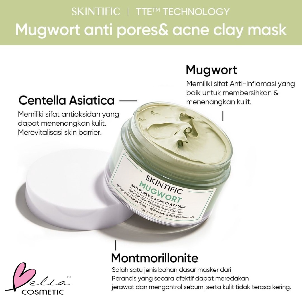 ❤ BELIA ❤ SKINTIFIC Mugwort Anti Pores &amp; Anti Acne | Alaska Volcano Clay | 55g