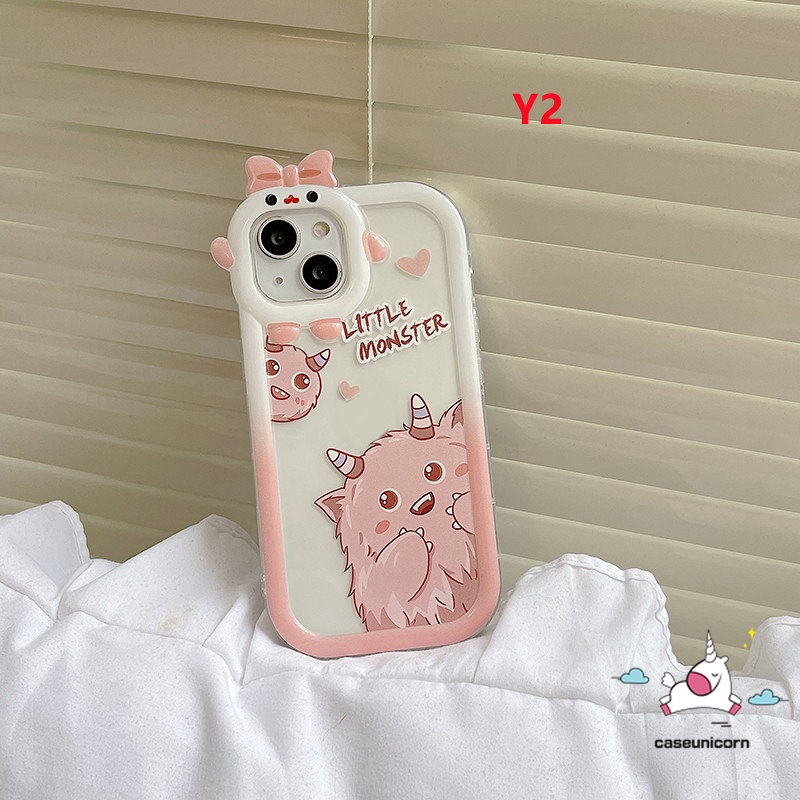 Casing Realme C33 C25Y C12 C15 C21Y C31 C11 C35 C30 C25 C25s C21 C2 C1 C3 C17 8 8i 9 8pro 7 9pro+5 6i 9i 5s 5 7i Kartun Dinosaurus Monster Lucu 3D Bow Little Monster Lensa Soft Case Tempat Kotak Makan