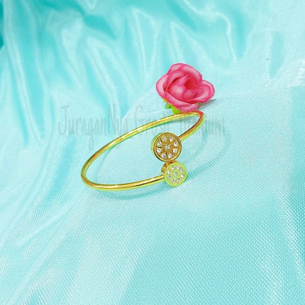 GELANG TITANIUM FLEKSIBEL BULAT PERMATA  ANTI KARAT&amp;ANTI LUNTUR 316