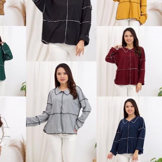 BLOUSE TERBALIK BAJU VIRAL ATASAN JUMBO KEMEJA JAHIT OBRAS OVERSIZED - Hitam