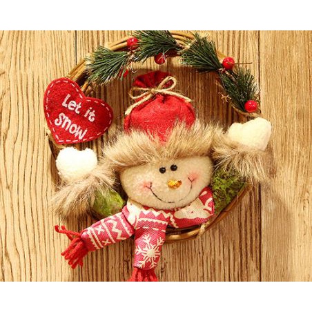 Hiasan Natal Dekorasi Pintu 20cm Krans Wreath Ranting Boneka Lucu Christmas