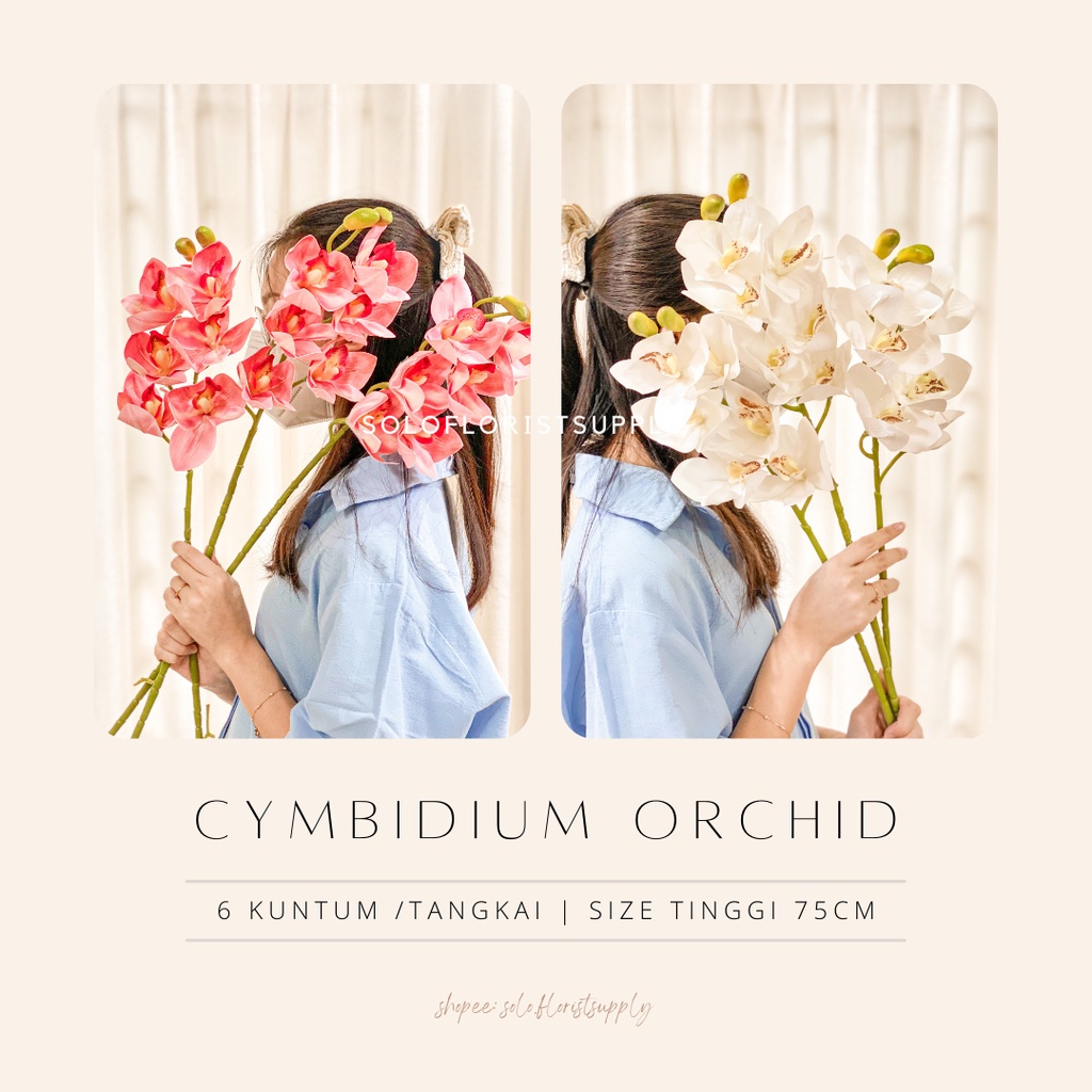 QC 13 KUNTUM CYMBIDIUM ORCHID PHALAENOPSIS Bunga Anggrek Latex Premium Tebal Orchid Flower Real Touc