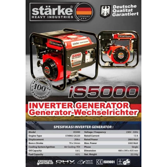 Genset Silent Inverter Generator Starke Is5000 2800 Watt Max 3000 Watt