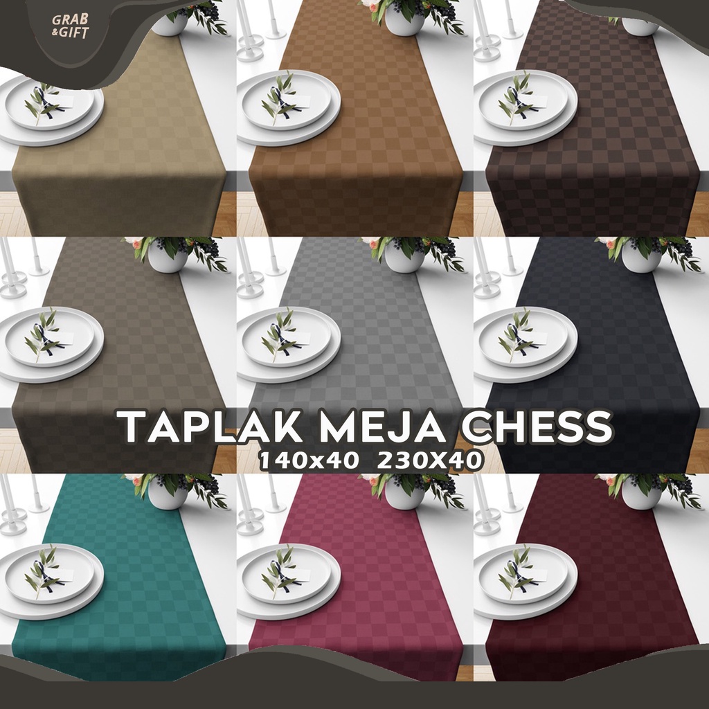 Table Runner / Bed Runner Chess Kotak Kotak 140x40 // 230x40 Kotak Taplak Meja Polos Emboss Motif Catur Kasur