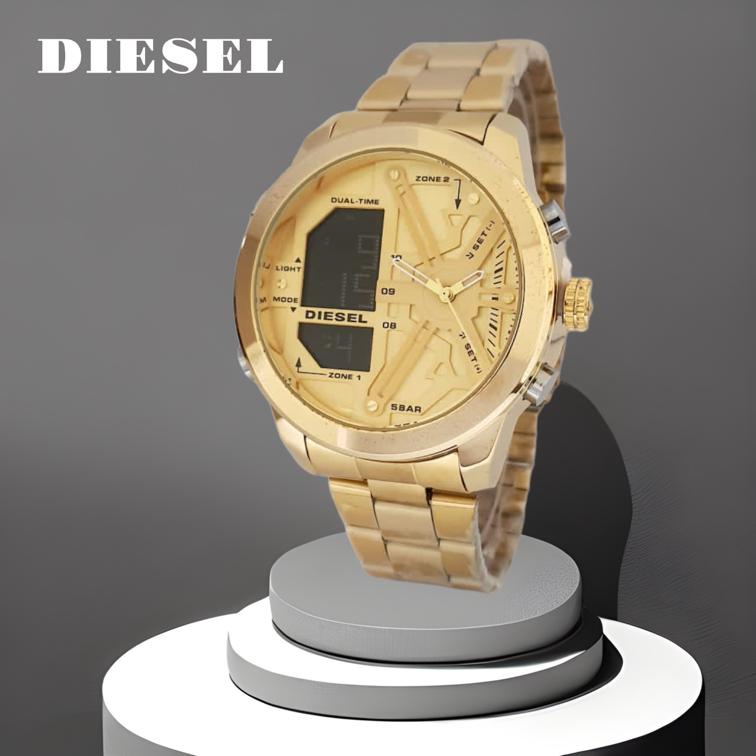 JAM TANGAN PRIA DIESEL ANALOG DOUBLE TIME RANTAI DIAMETER 4,6 CM