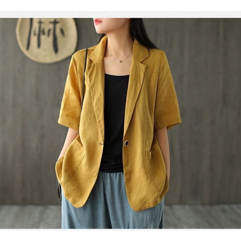 Blazer Linen Premium Korean Style Atasan Wanita Blezer Blouse Kekinian