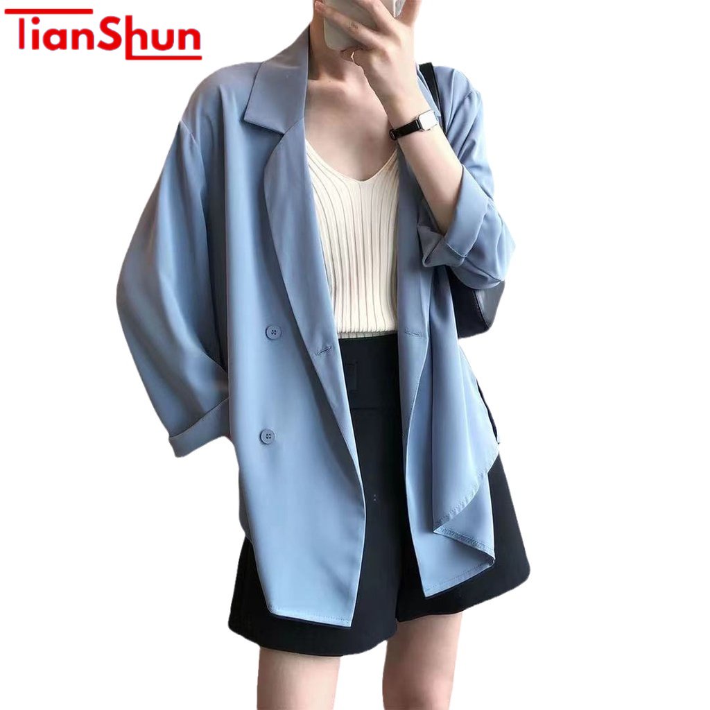 Tianshun Putih Hijau Hitam Biru Korea Blazer Wanita Lengan Panjang Setelan Jas Blazer Women Outer