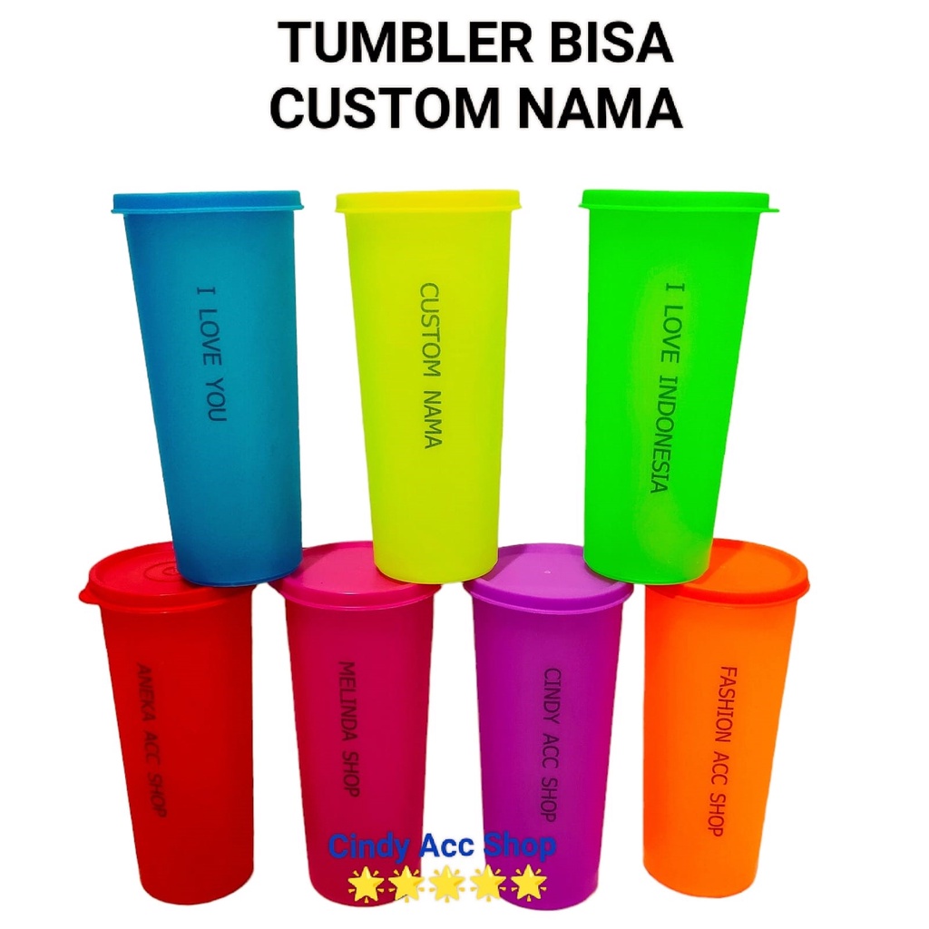 SOUVENIR GELAS PLASTIK PLUS TUTUP WARNA WARNI TUMBLER PLASTIK COLOURFULL CUSTOM NAMA