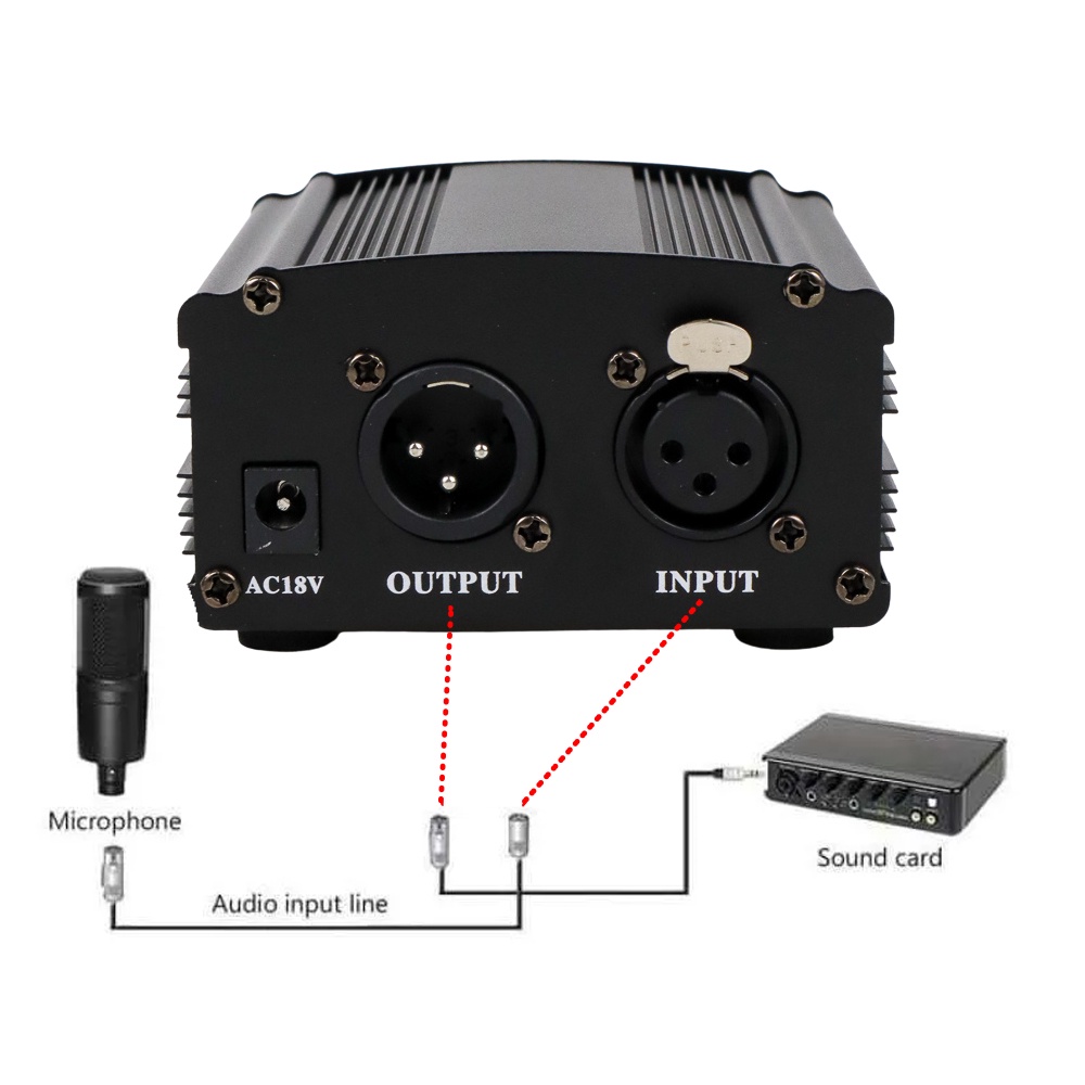 TaffSTUDIO Phantom Power Microphone 1 Channel 48V Supply for Condenser Microphone - 7RSK01BK