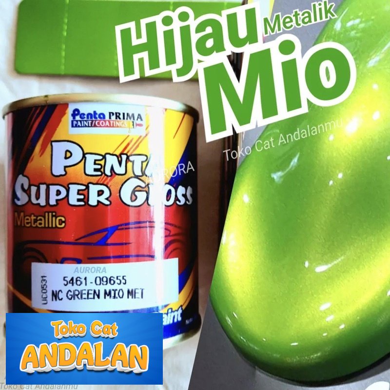 

Toko Andalan - Cat Penta Super Gloss NC Green Mio Met 200ml Hijau Metalik Motor Yamaha / Ijo Metallic Metalic Sepeda Mobil Duco Duko Diko Semprot | Toko Andalan Mobil dan Motol
