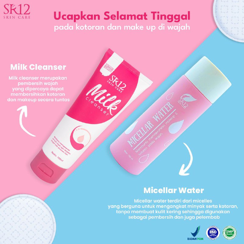 Clean Face Micellar Water SR12 - Pembersih Make Up Alami BPOM Mengangkat Kotoran Pada Wajah Melembabkan Kulit