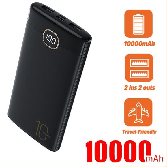 BASIKE Power Bank 20000 mAh 10000 mAh Powerbank Dual USB Murah Mini - PT122 hitam