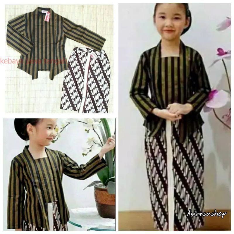 Setelan Kebaya Lurik Anak Perempuan Baju Adat Jawa lurik Anak Perempuan Kebaya Lurik anak Kebaya Blu