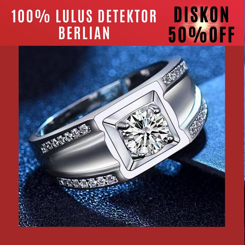【 100% asli moissanite, bisa jual kembali toko emas lain】Queen Jewel Cincin Pertunangan Pria 1 Ct Mo