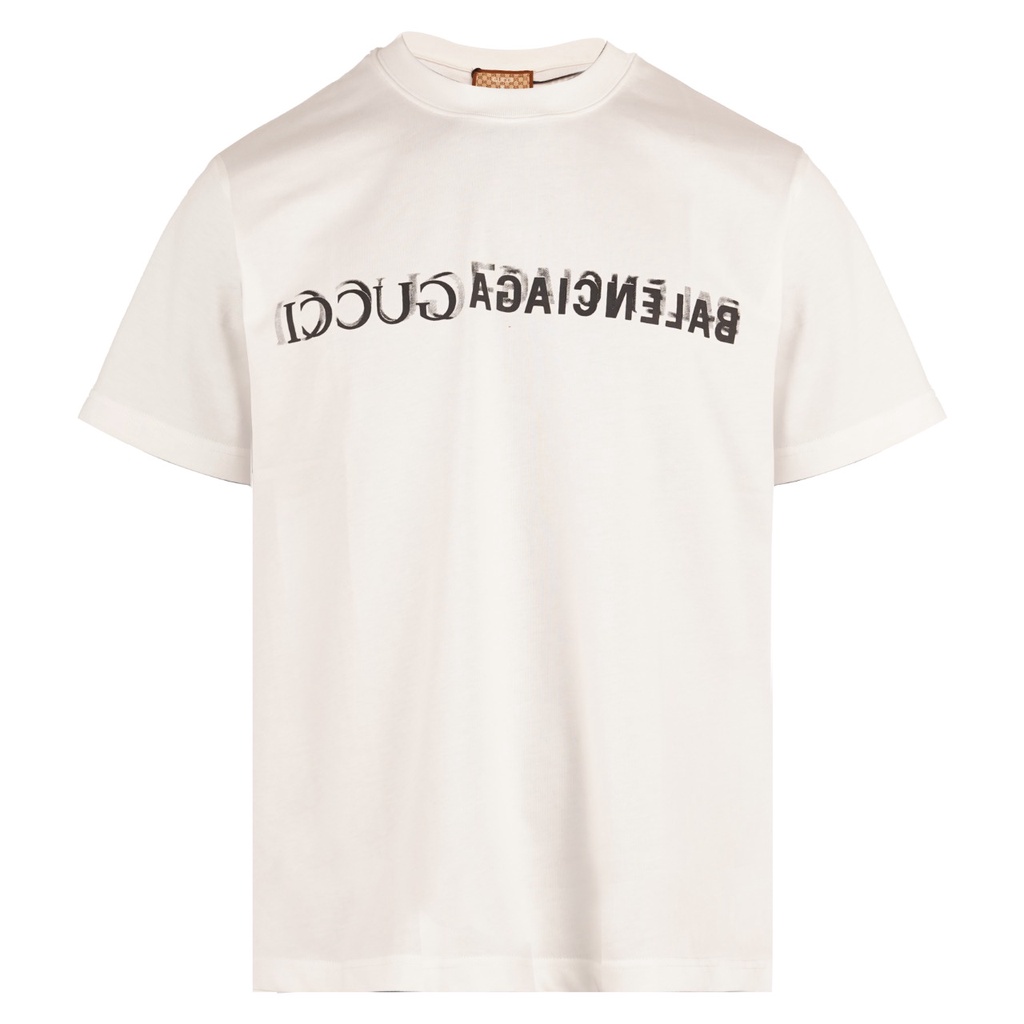 Kaos Pria Gucci X Balenciaga Logo Prin T-shirt In 2022 White Quality Import