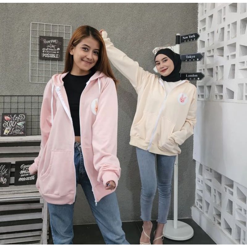 Sweater Wanita Hoodie Oversize pink Rabit XXL Zipper