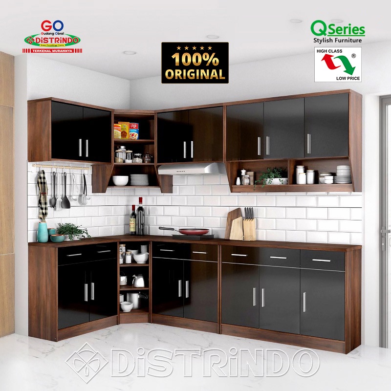 Distrindo - Kitchen set/ Lemari Dapur 3 Pintu HITAM GLOWING Stylish Rangka Tebal 15mm Laci Pakai Rel