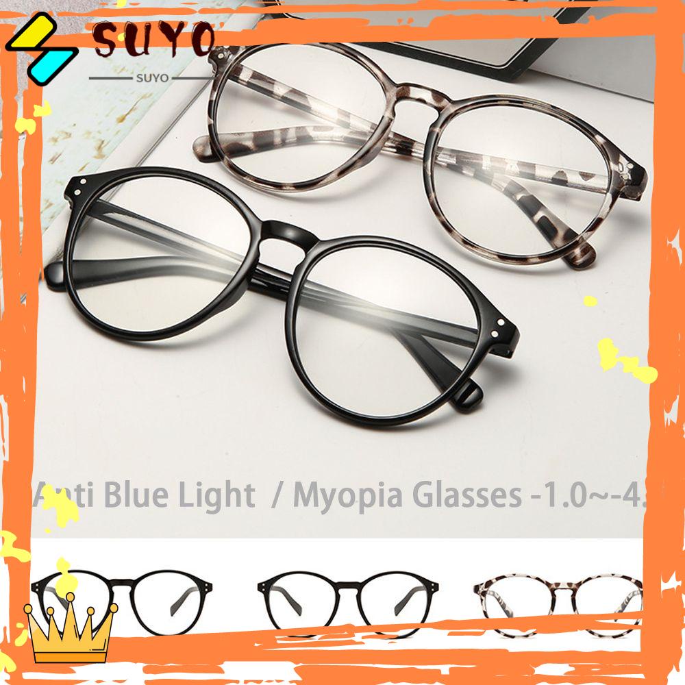 Suyo-1.0 ~ - 4.0 Kacamata Miopia Frame Bulat Lensa Flat Anti UV Untuk Pria / Wanita