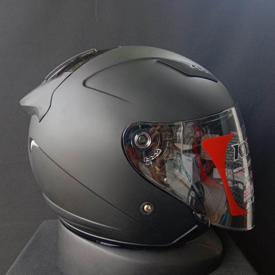 KYT GALAXY FLAT R SOLID BLACK DOFF HELM DEWASA HALF FACE KYT DOUBLE VISOR COD