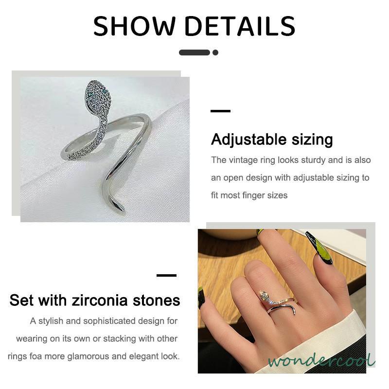 Cincin Kristal Ular Adjustbale Desain Zircon Cincin Untuk Wanita-Won