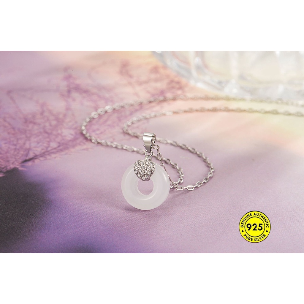 Kalung Rantai Sterling Silver 925 Dengan Liontin Batu Giok Hetian Untuk Wanita U1394