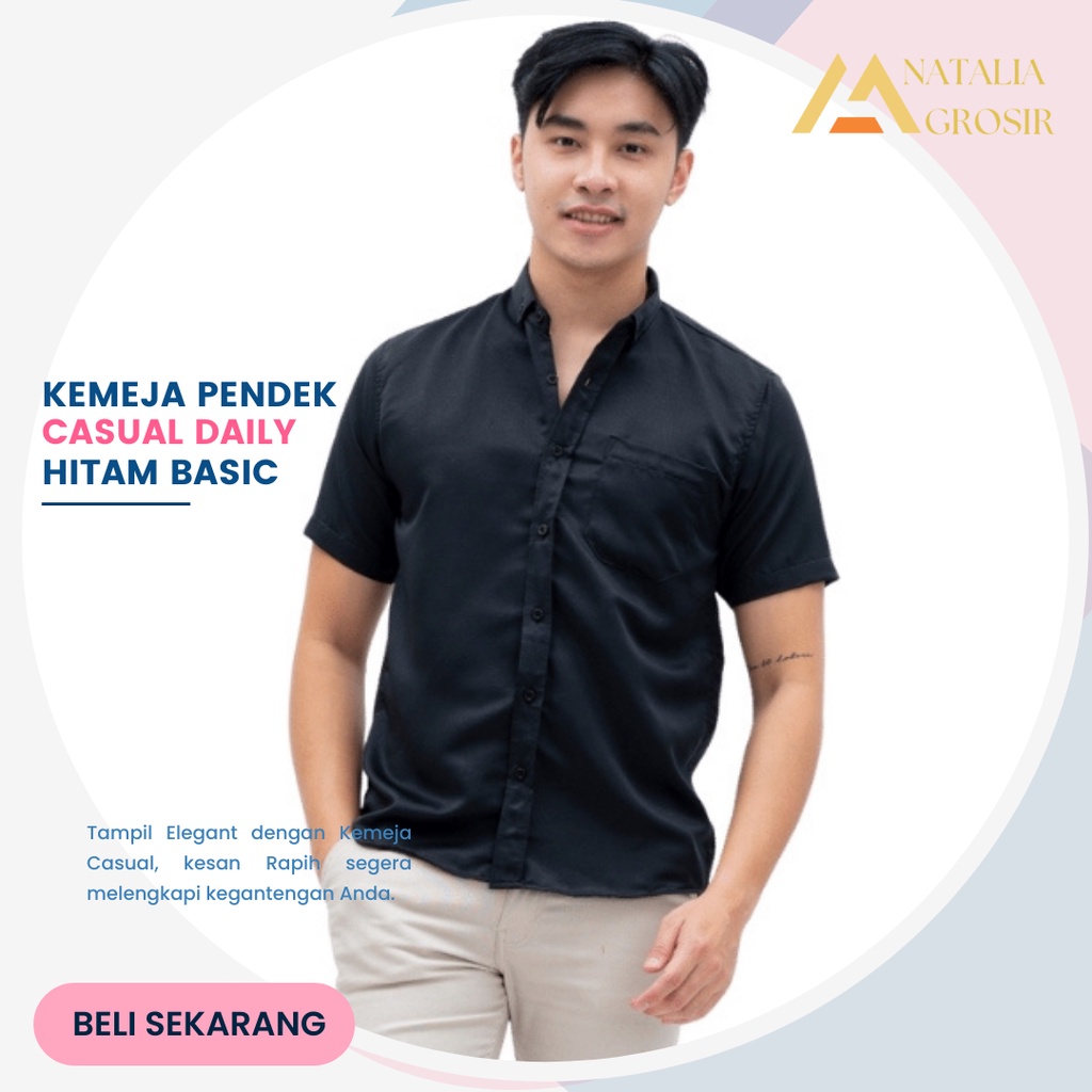 Kemeja Pendek Pria Hitam Casual Santai untuk Fashion Daily