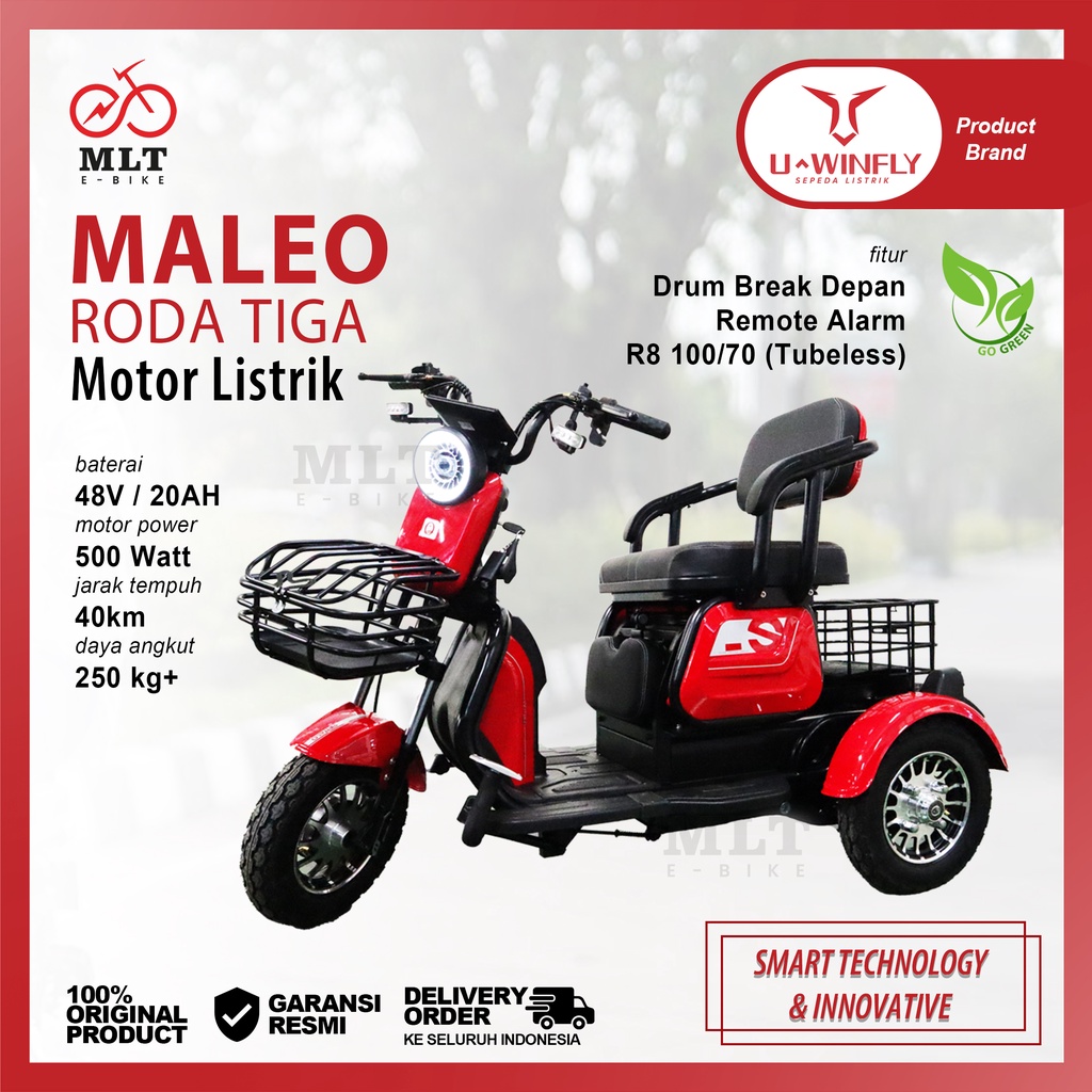 Jual UWINFLY MALEO Roda Tiga Sepeda Listrik original garansi resmi aki