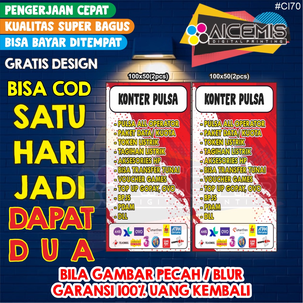 DAPAT 2PCS Spanduk banner konter pulsa bisa custom, spanduk murah, spanduk jualan